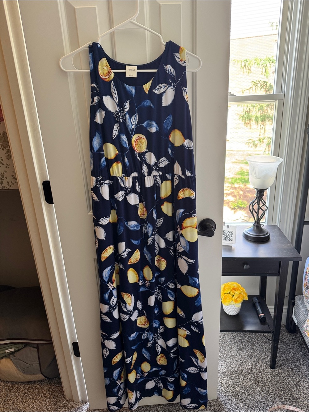 Soma Navy Maxi Dress with Yellow and Blue Lemon Print